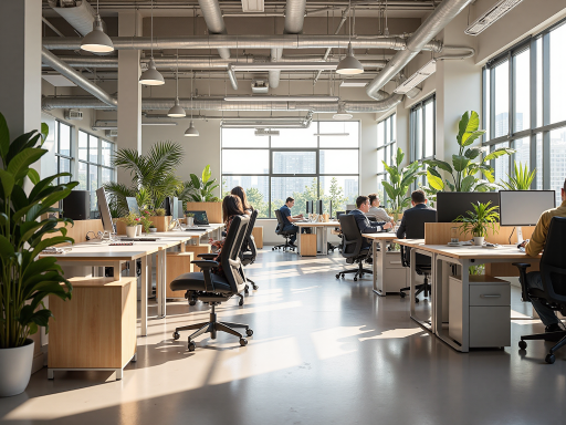 Company overview image showing modern office space with diverse team members working on technology projects, clean corporate environment